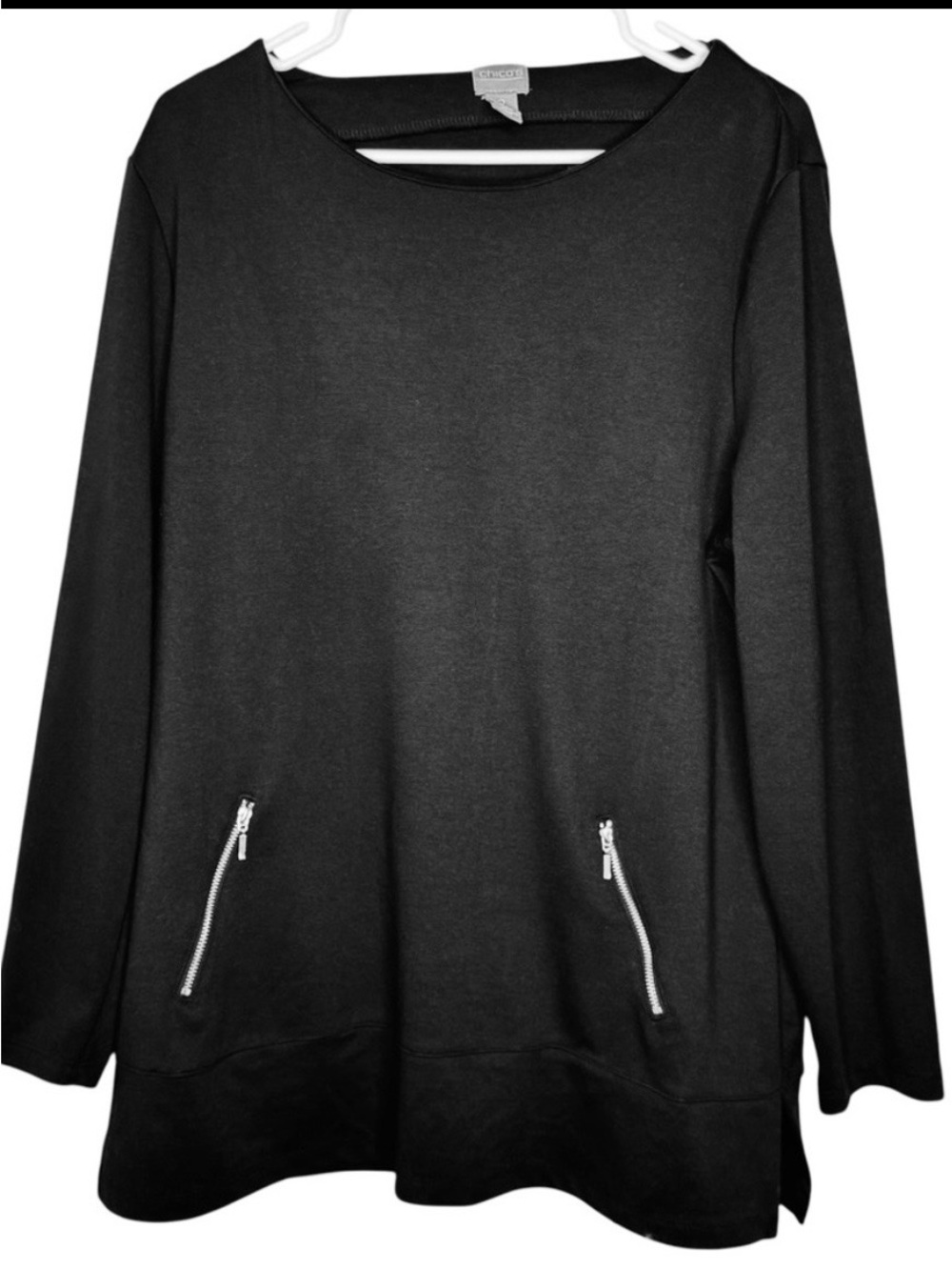 Chico's Black Pullover Tunic Top Zip Pockets